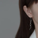 925 Silver Long Ear Line Wave Box Chain Earrings for Women
