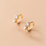 925 Silver Hoop Earrings Zircon Pearl Women Jewelry