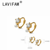 925 Silver Hoop Earrings Zircon Pearl Women Jewelry