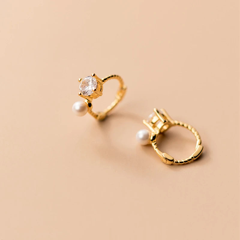 925 Silver Hoop Earrings Zircon Pearl Women Jewelry