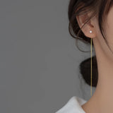 925 Silver Small Pearl Tassel Ear Line Retro Chain Earrings