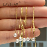 925 Silver Small Pearl Tassel Ear Line Retro Chain Earrings