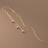 925 Silver Small Pearl Tassel Ear Line Retro Chain Earrings