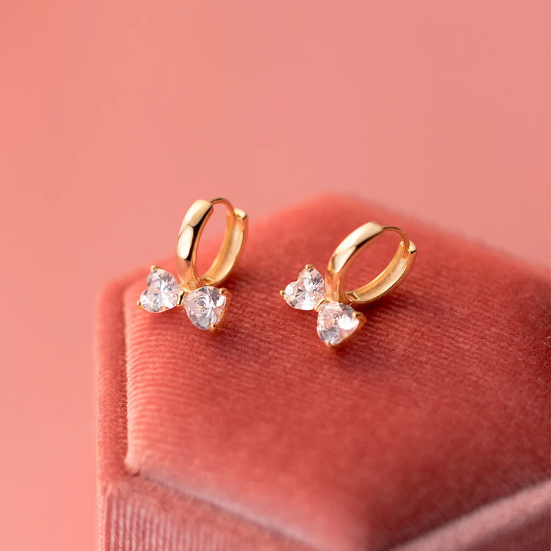 925 Silver Bowknot Zircon Ear Buckle Earrings Hoops