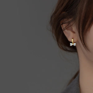 925 Silver Bowknot Zircon Ear Buckle Earrings Hoops