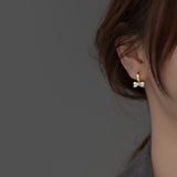 925 Silver Bowknot Zircon Ear Buckle Earrings Hoops