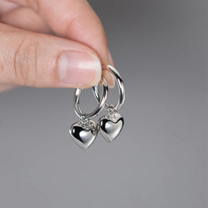 925 Silver Love Heart Drop Earrings Glossy Charm Jewelry