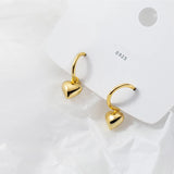 925 Silver Love Heart Drop Earrings Glossy Charm Jewelry