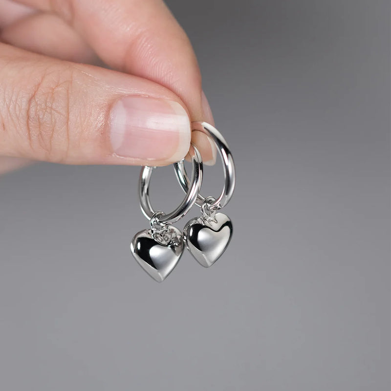 925 Silver Love Heart Drop Earrings Glossy Charm Jewelry