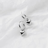 925 Silver Love Heart Drop Earrings Glossy Charm Jewelry