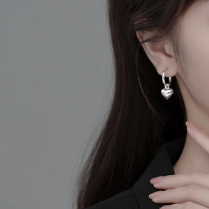 925 Silver Love Heart Drop Earrings Glossy Charm Jewelry