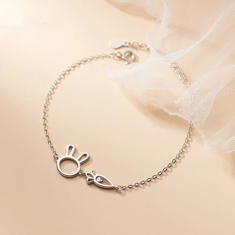 925 Sterling Silver Sweet Hollow Carrot Rabbit Bracelet For Girl Kids