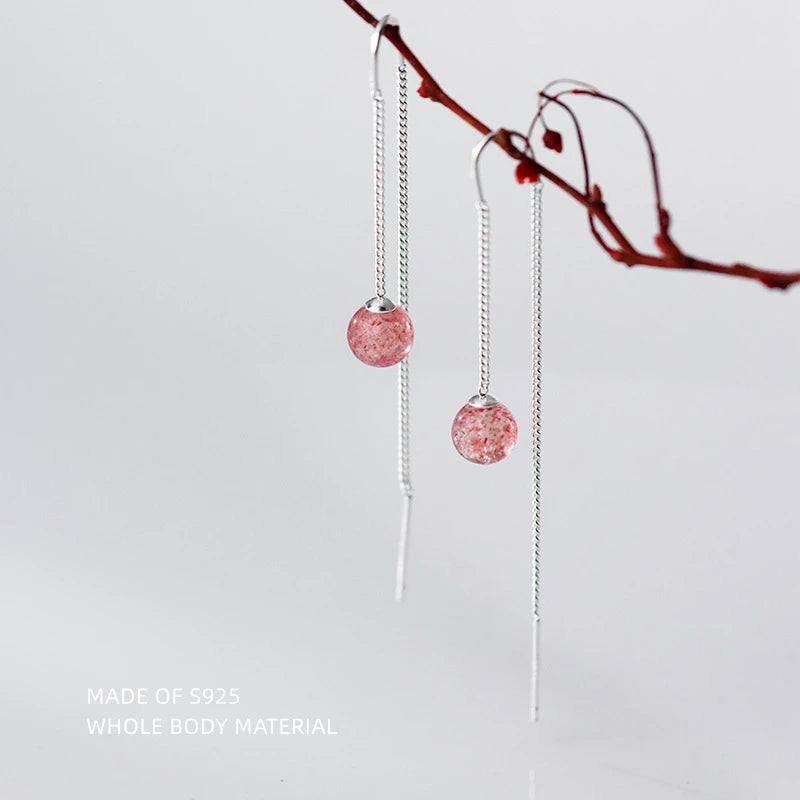 925 Sterling Silver Strawberry Crystal Ear Line Earrings for Girls