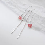 925 Sterling Silver Strawberry Crystal Ear Line Earrings for Girls
