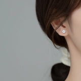 925 Silver Zircon Flower Screw Bead Earrings - Women Jewelry