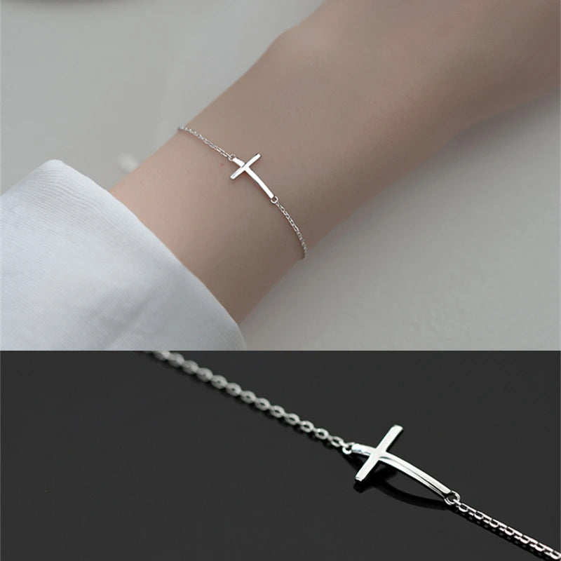 925 Silver Cross Bracelet, Personalized Hand Jewelry