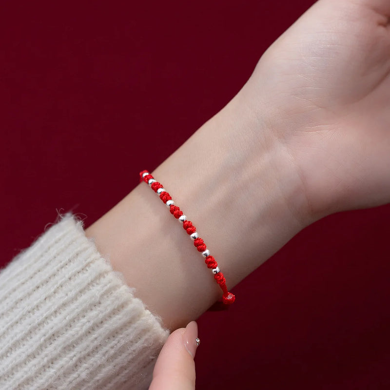 925 Silver Women's Bracelet Red Thread String Rope Hand Jewelry
