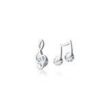 925 Silver Music Note Zirconia Stud Earrings, Asymmetric Ear Jewelry