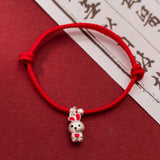 S999 Sterling Silver Rabbit Red Rope Bracelet for Girls