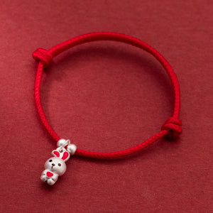 S999 Sterling Silver Rabbit Red Rope Bracelet for Girls