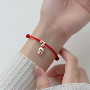 S999 Sterling Silver Rabbit Red Rope Bracelet for Girls