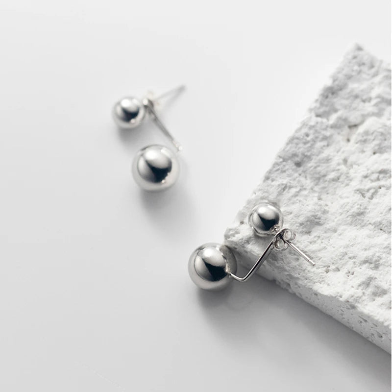 925 Silver Ball Earrings Geometric Women Ear Jewelry