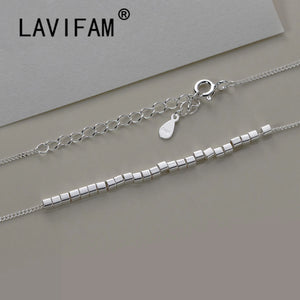 925 Silver Geometric Square Beads Necklace Charm Jewelry