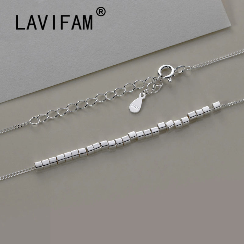 925 Silver Geometric Square Beads Necklace Charm Jewelry