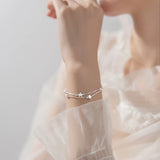 925 Silver Double Chain Round Balls Star Bracelet Women Daily Charm