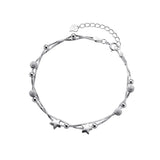 925 Silver Double Chain Round Balls Star Bracelet Women Daily Charm