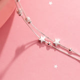 925 Silver Double Chain Round Balls Star Bracelet Women Daily Charm