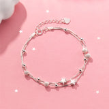 925 Silver Double Chain Round Balls Star Bracelet Women Daily Charm