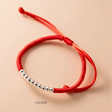 S990 Silver 10 Balls Red Ropes Bracelet Women Adjustable Hand Woven Jewelry