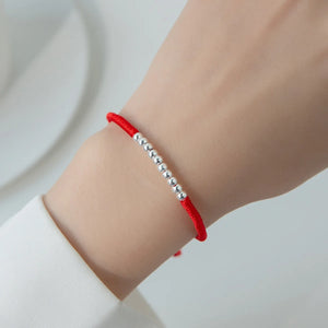 S990 Silver 10 Balls Red Ropes Bracelet Women Adjustable Hand Woven Jewelry