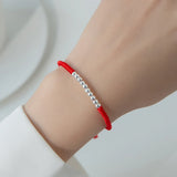S990 Silver 10 Balls Red Ropes Bracelet Women Adjustable Hand Woven Jewelry