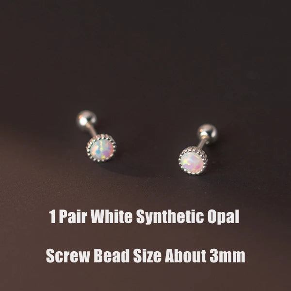 Synthetic Opal Round Women Earrings 925 Sterling Silver Ear Jewelry
