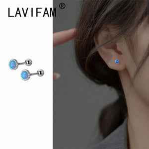 Synthetic Opal Round Women Earrings 925 Sterling Silver Ear Jewelry