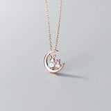 925 Sterling Silver Clear CZ Zircon Moon Rabbit Choker Necklace