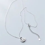 925 Sterling Silver Clear CZ Zircon Moon Rabbit Choker Necklace