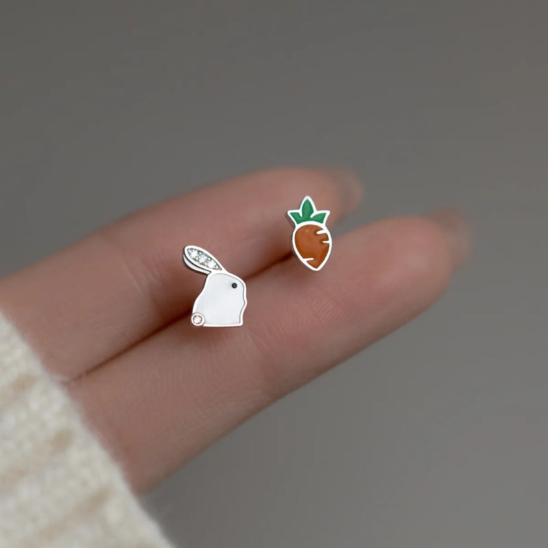 925 Sterling Silver Rabbit Carrot Stud Earrings For Kids