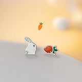 925 Sterling Silver Rabbit Carrot Stud Earrings For Kids