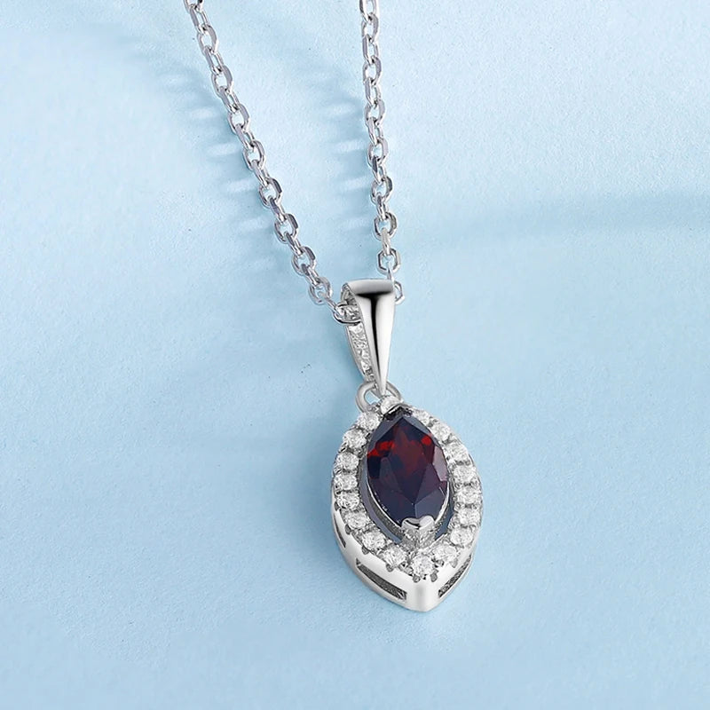 925 Silver Marquise Garnet Pendant Necklace for Women Wedding