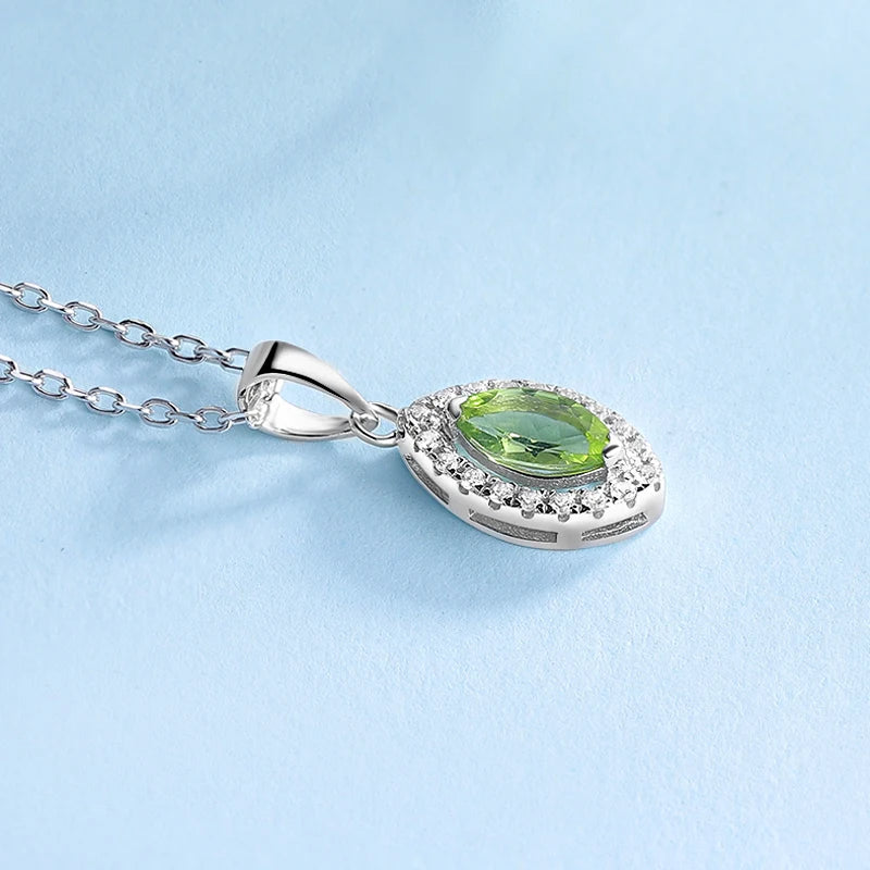 LAYA 925 Silver Peridot Pendant Necklace Marquise Cut Gemstone