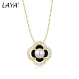 LAYA 925 Sterling Silver Pearl Necklace with Zircon Sparkle