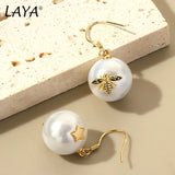 925 Silver Zircon Shell Pearl Bee Earrings Wedding Jewelry