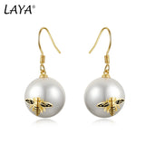 925 Silver Zircon Shell Pearl Bee Earrings Wedding Jewelry