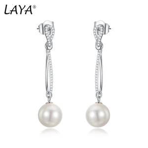 LAYA Zircon Shell Pearl Drop Earrings 925 Silver