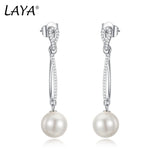 LAYA Zircon Shell Pearl Drop Earrings 925 Silver