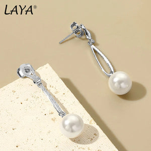 LAYA Zircon Shell Pearl Drop Earrings 925 Silver