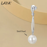 LAYA Zircon Shell Pearl Drop Earrings 925 Silver